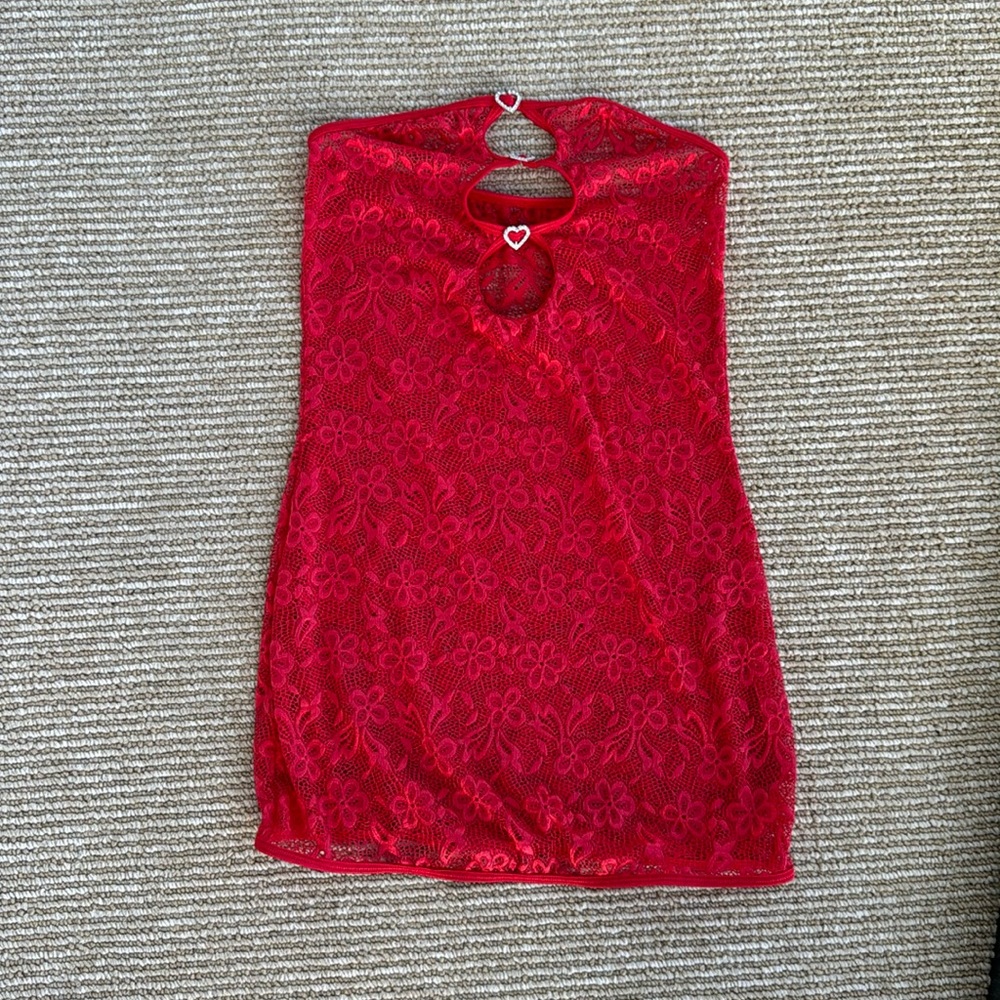 Red lace mini dress
